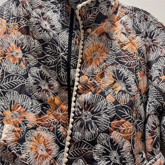 7 For All Mankind Floral Jacket - Black, White, and Orange - Picture 3 of 10